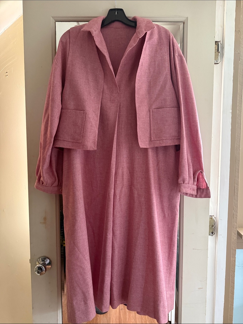 Pink Wool handmade dress with Cropped Jacket Layer